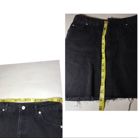 TOPSHOP MOTO BLACK DENIM JEAN RAW HEM MINI SKIRT 4 - Picture 7 of 8